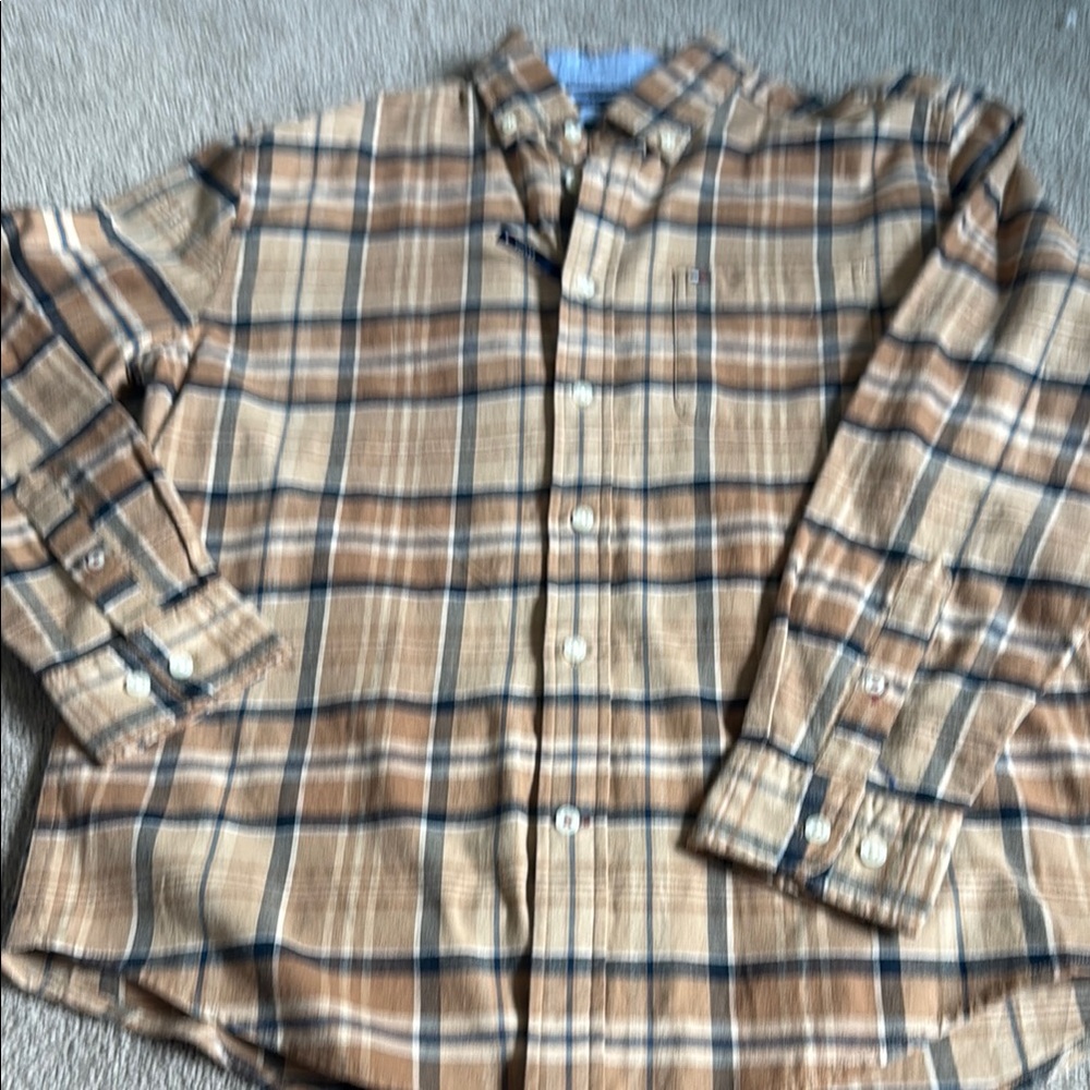 Tommy Hilfiger Brown and Black Casual Button Down Shirt